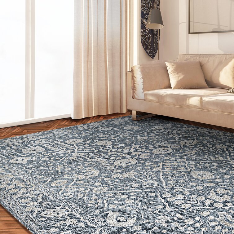 Ouzts Floral Slate Blue Oyster Performance Area Rug
